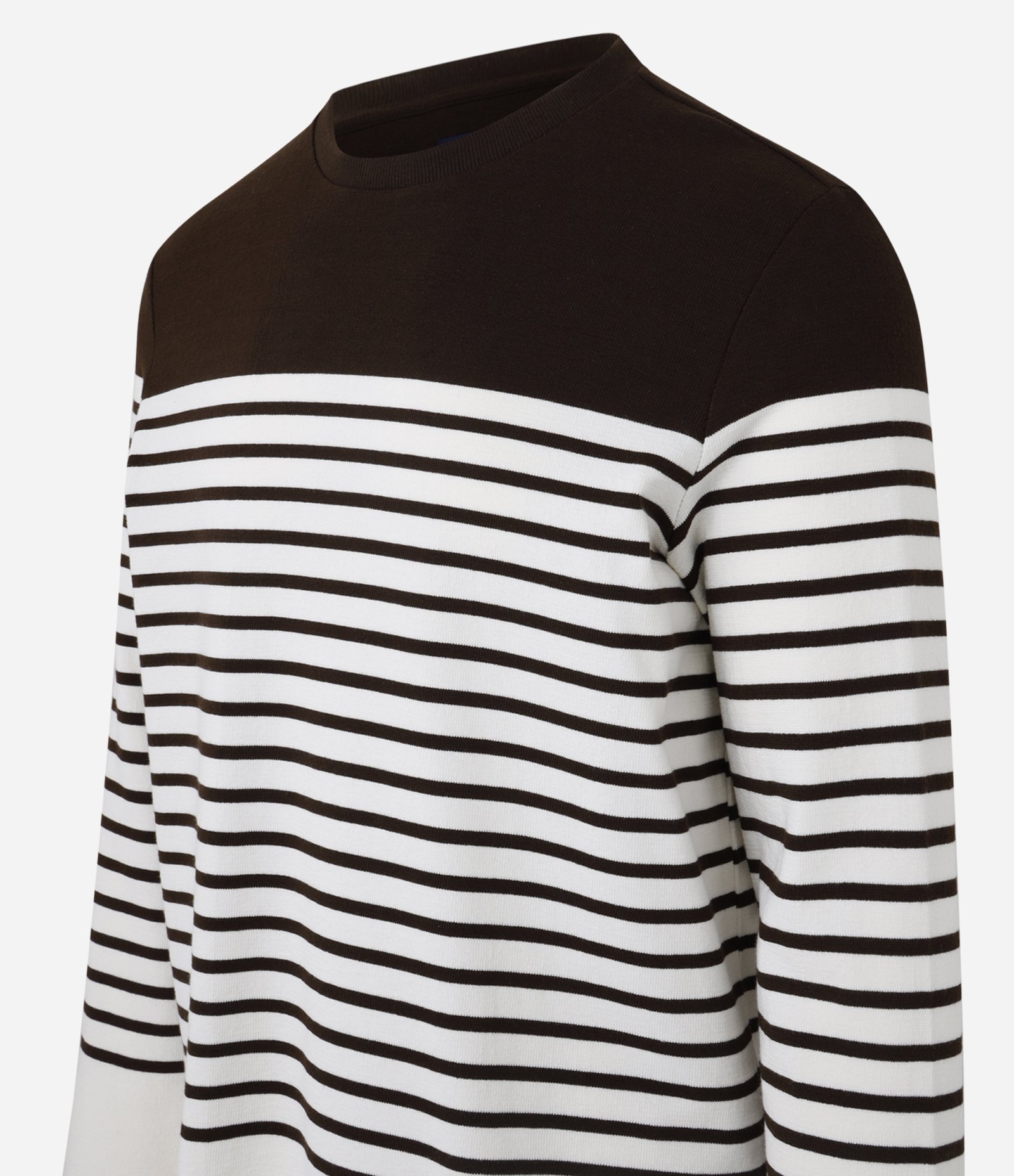 Camiseta em Algodão com Estampa Listrada e Bloco de Cores Marrom/Branco 7