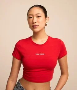 Blusa Baby Tee em Algodão com Lettering Your Crush