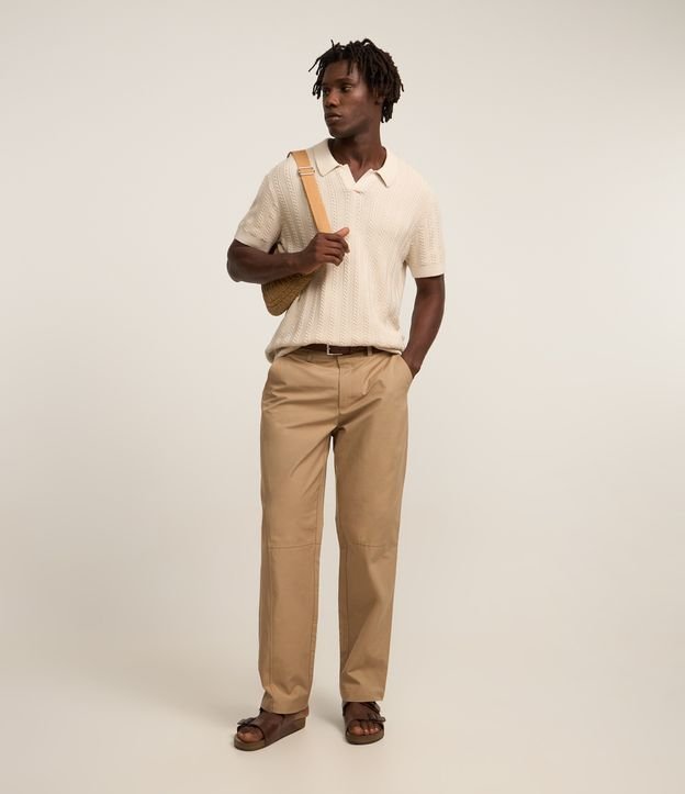 Camiseta Polo Regular com Textura Trançada