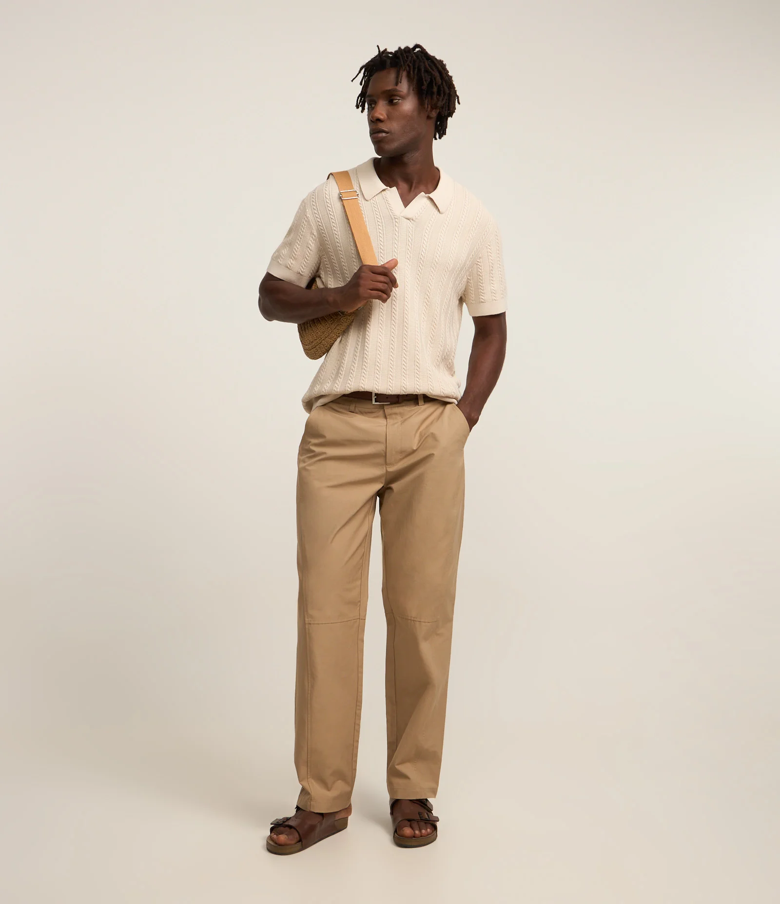 Camisa Polo Regular com Textura Trançada Bege 2