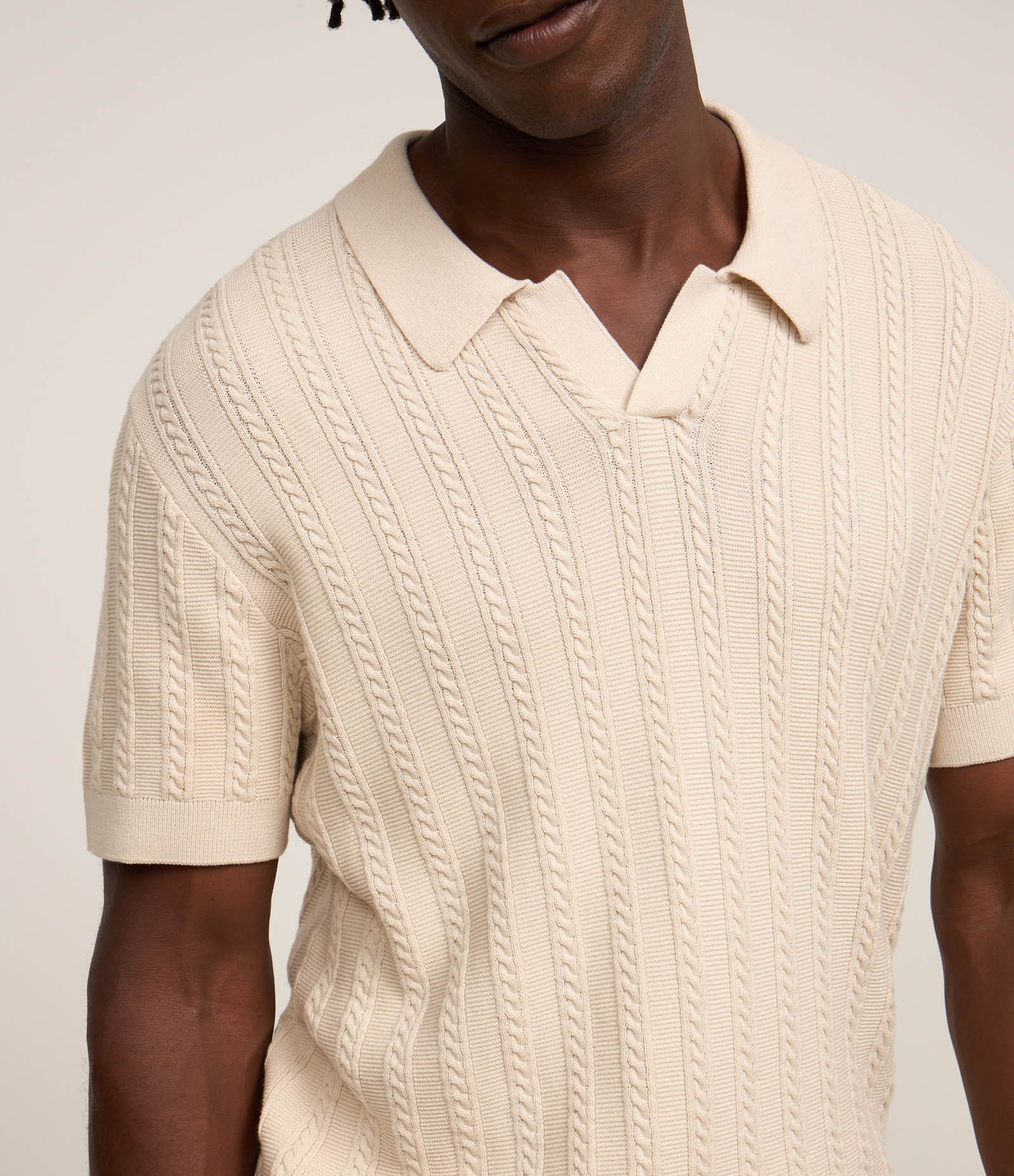 Camisa Polo Regular com Textura Trançada Bege 3