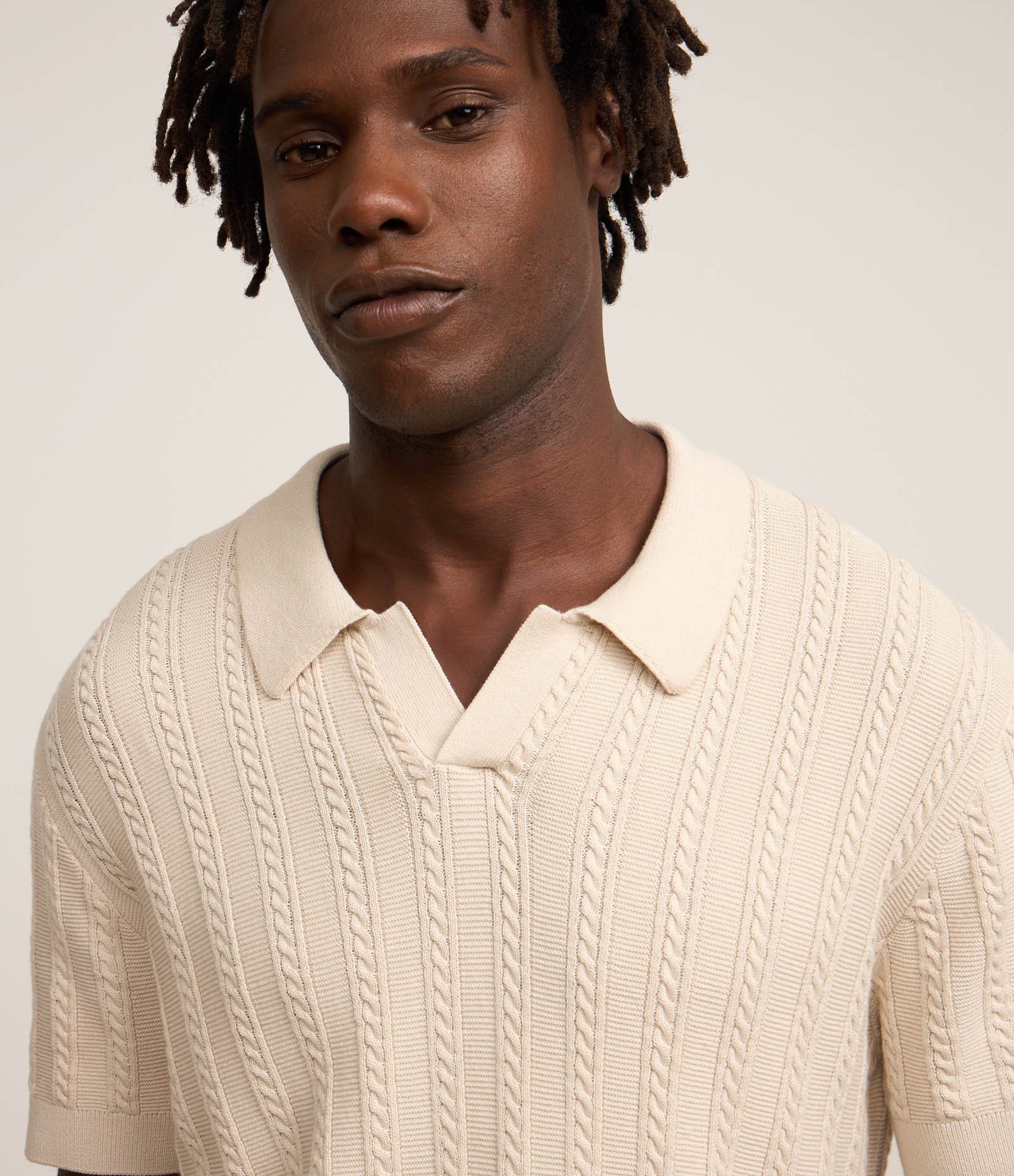 Camisa Polo Regular com Textura Trançada Bege 4