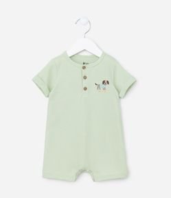 Macacão Infantil Texturizado com Estampa Cachorrinho - Tam 0 a 24 meses