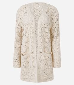 Cardigan Alongado com Efeito Crochê