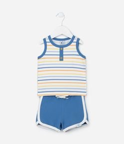 Conjunto Infantil com Estampa Listras e Botões - Tam 0 a 18 meses