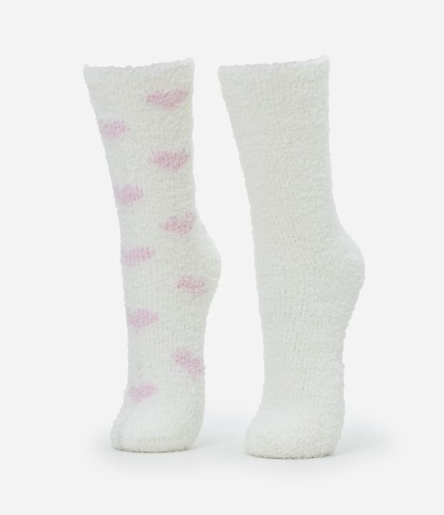 Kit 02 Meias Cano Alto em Chenille Estampa Coração