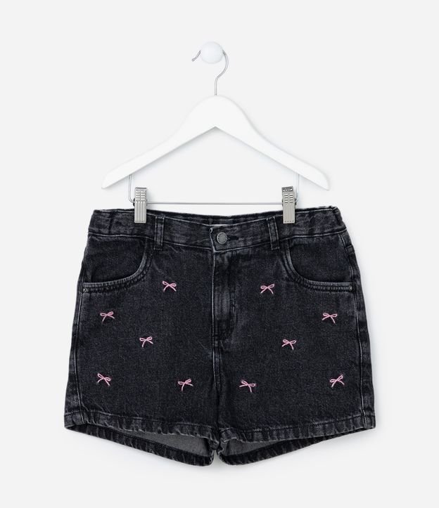 Short Infantil em Jeans com Bordado de Laços - Tam 5 a 14 Anos