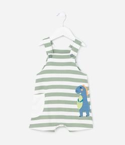 Macaquinho Infantil com Estampa de Listras e Dino - Tam 0 a 18 meses