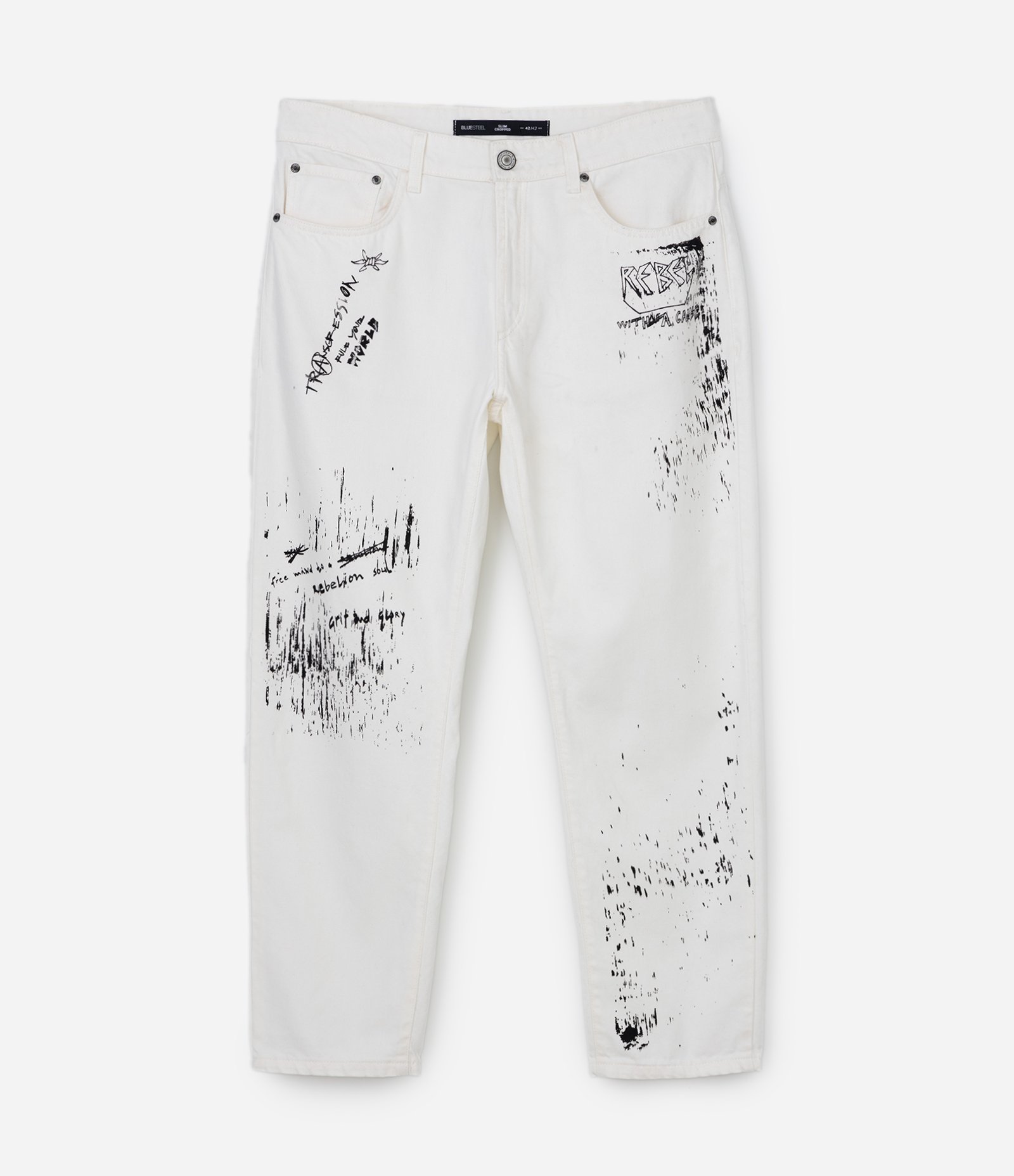 Calça Slin em Sarja com Estampa Lettering Branco 5