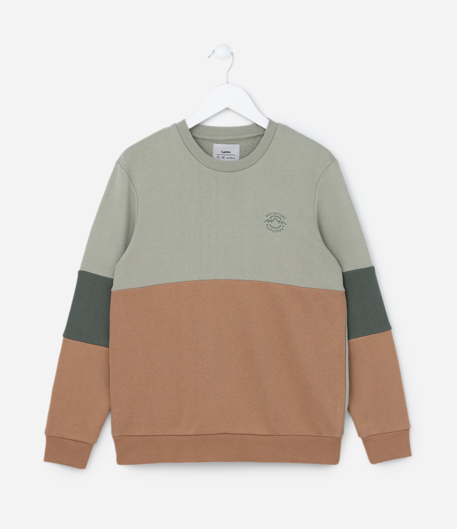 Casaco Infantil com Recortes Contrastantes - Tam 5 a 14 Anos Verde/Marrom 1