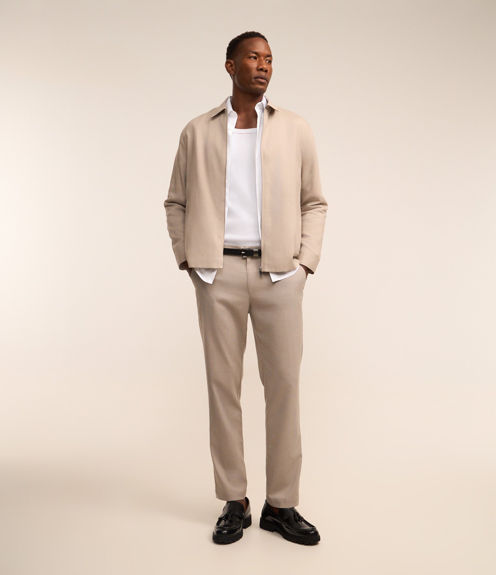 Calça Slim Alfaiataria com Estampa Xadrez em Fio Tinto Cinza 1
