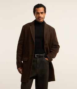 Casaco Alongado em Polivelour com Botões e Bolsos