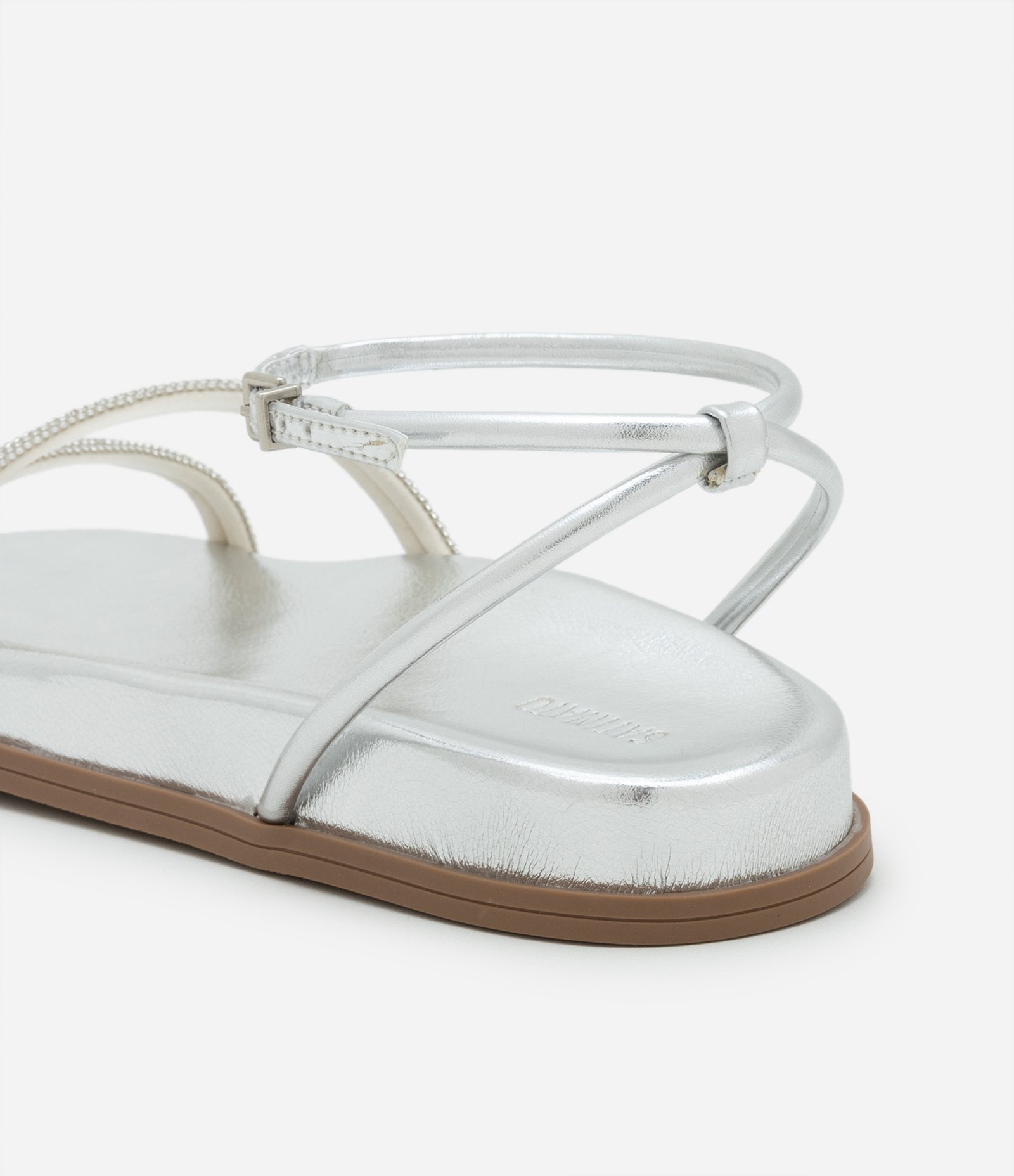 Sandália Rasteira em PU com Tiras de Strass Prata 3