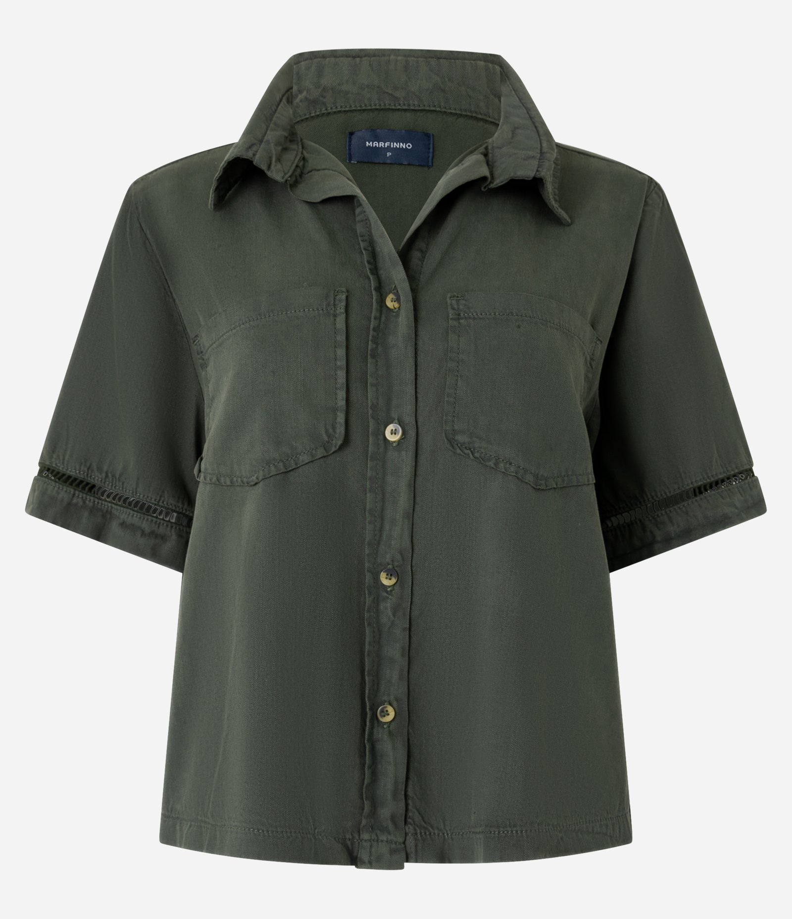 Camisa Sarja com Bolsos no Peito Verde 5