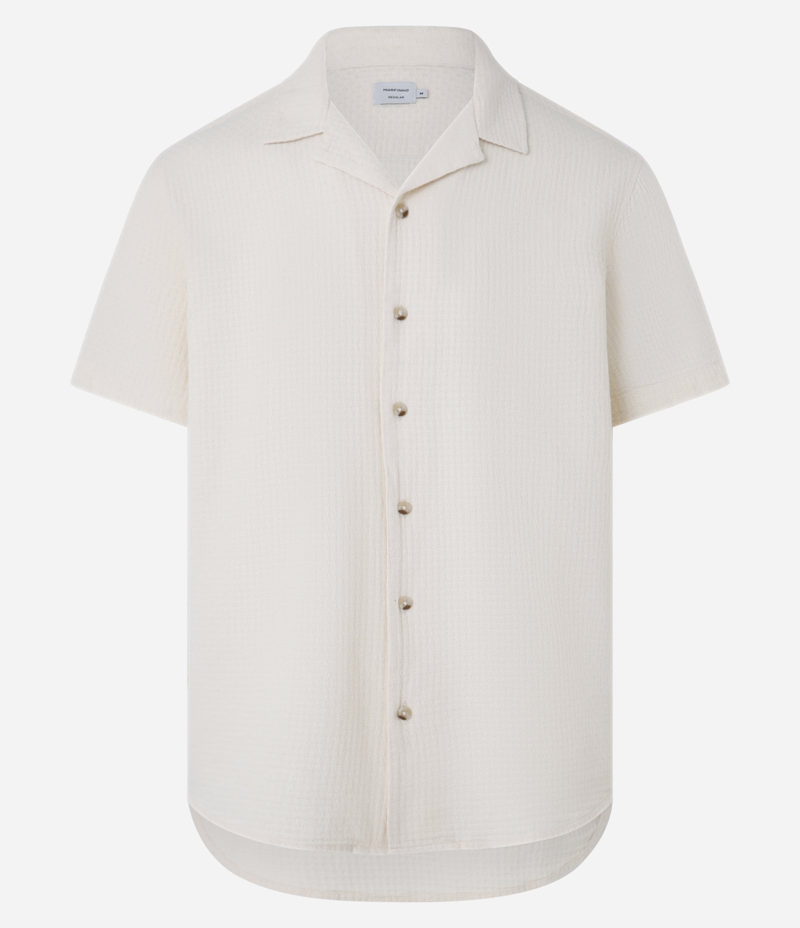 Camisa Regular com Gola Bowling e Textura Quadricular Off White 5