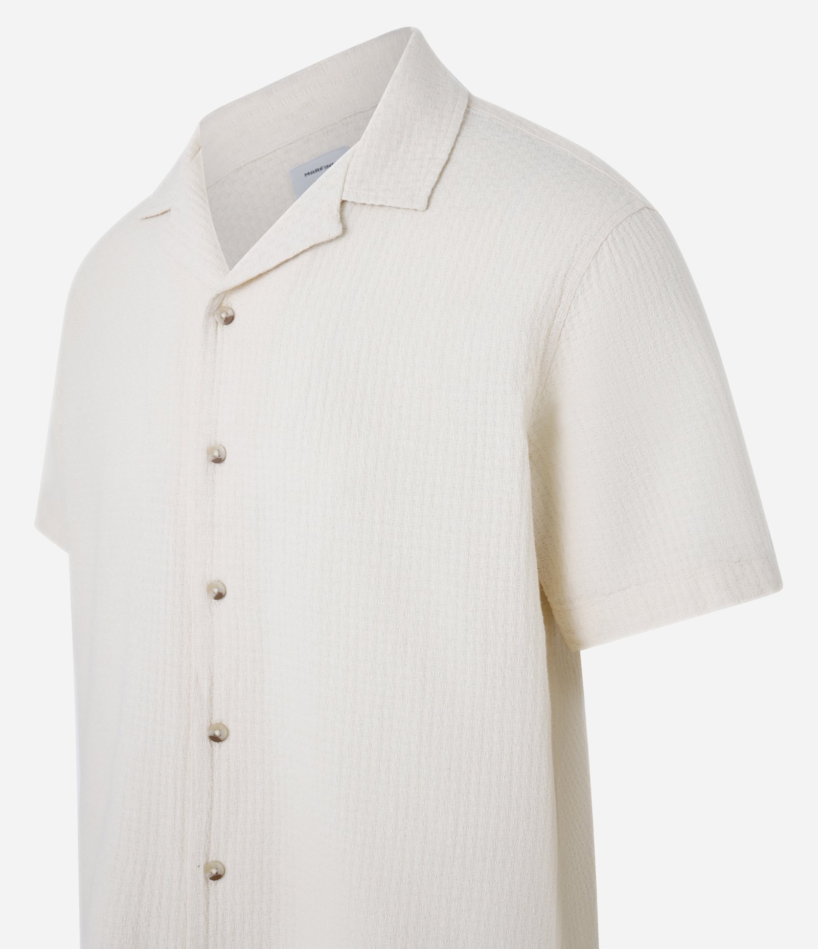 Camisa Regular com Gola Bowling e Textura Quadricular Off White 6