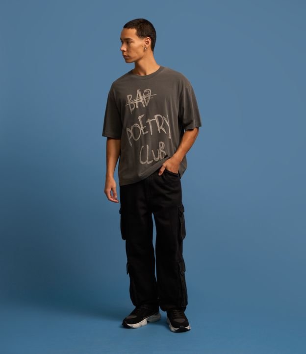 Calça Baggy em Jeans Dirty com Recortes