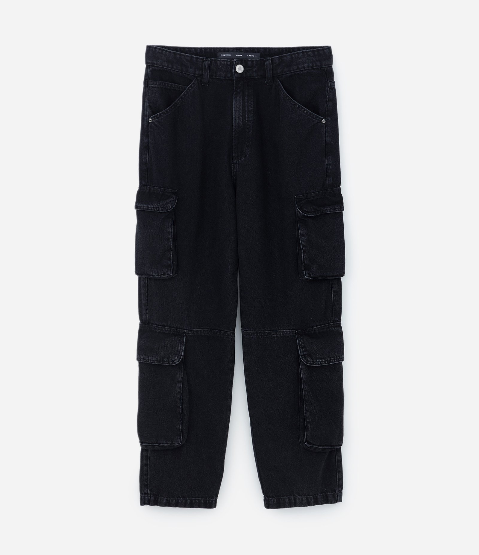 Calça Baggy em Jeans Dirty com Recortes Preto 6