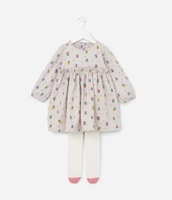 Vestido Infantil com Meia Calça e Estampa Tulipa - Tam 1 a 5 Anos