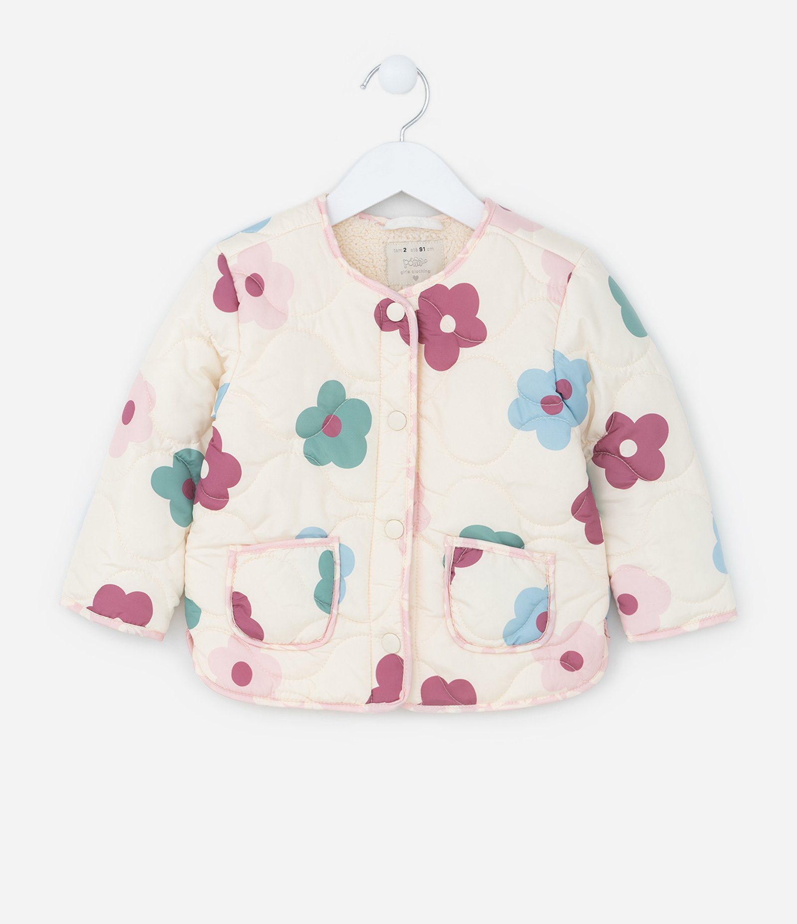 Jaqueta Infantil com Bolsos e Estampa de Florzinhas - Tam 1 a 5 Anos Bege 1