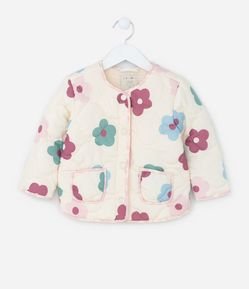 Jaqueta Infantil com Bolsos e Estampa de Florzinhas - Tam 1 a 5 Anos