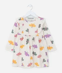 Vestido Infantil com Babados e Estampa Borboletas - Tam 1 a 5 Anos