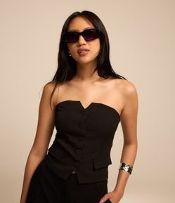 Colete Tomara que Caia em Alfaiataria com Botões e Lastex