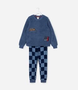 Pijama Infantil em Fleece com Bordado Racer - Tam 5 a 14 Anos