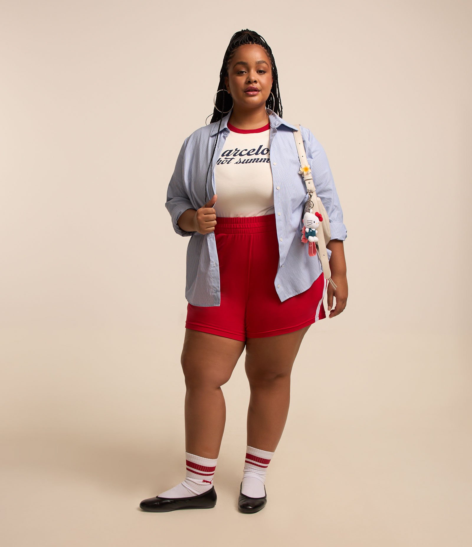 Short Amplo em Moletinho com Cós Elástico Curve e Plus Size Vermelho 1