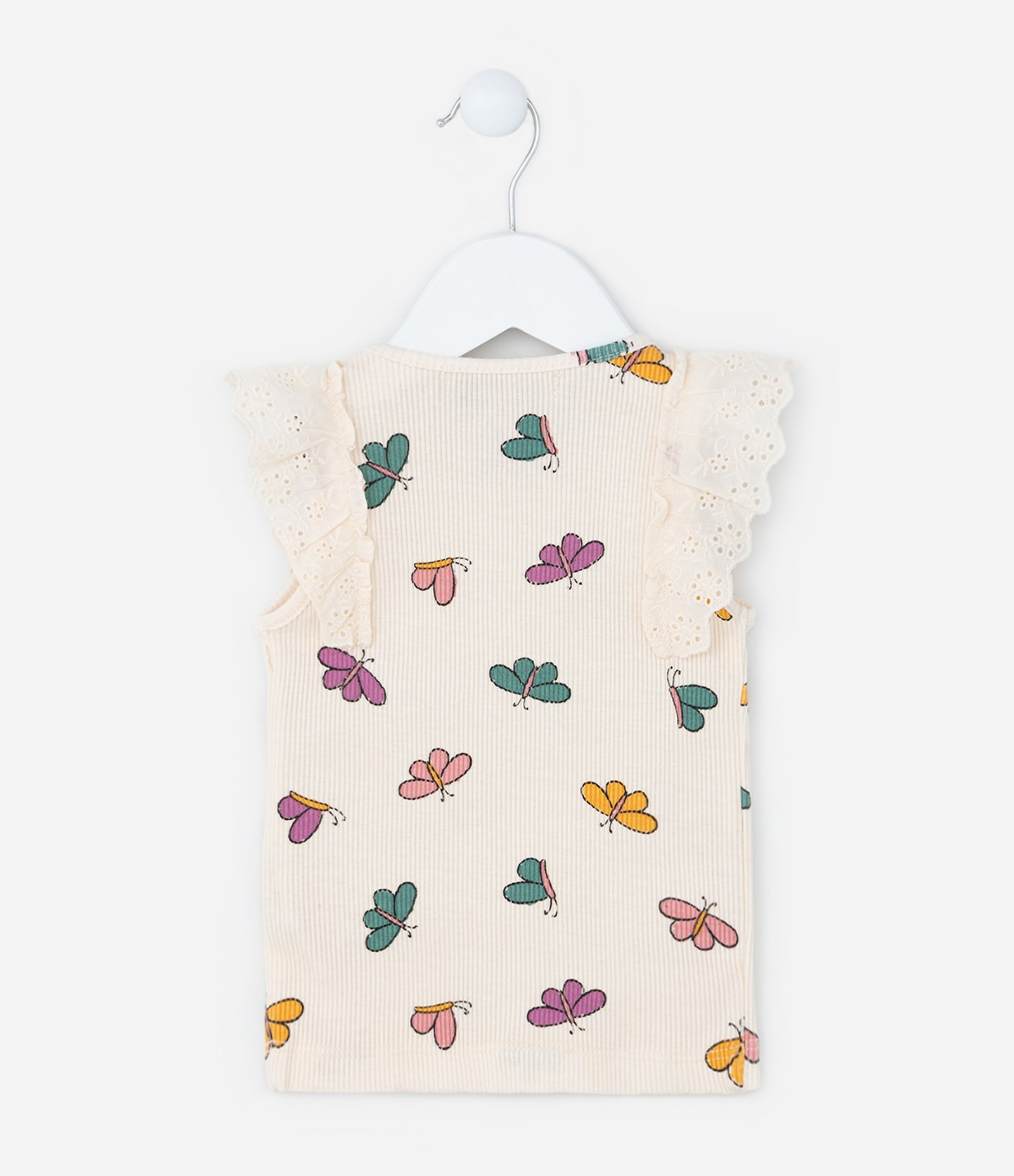 Regata Infantil com Broderie nos Ombros e Estampada de Borboletas - Tam 1 a 5 anos Off White 2