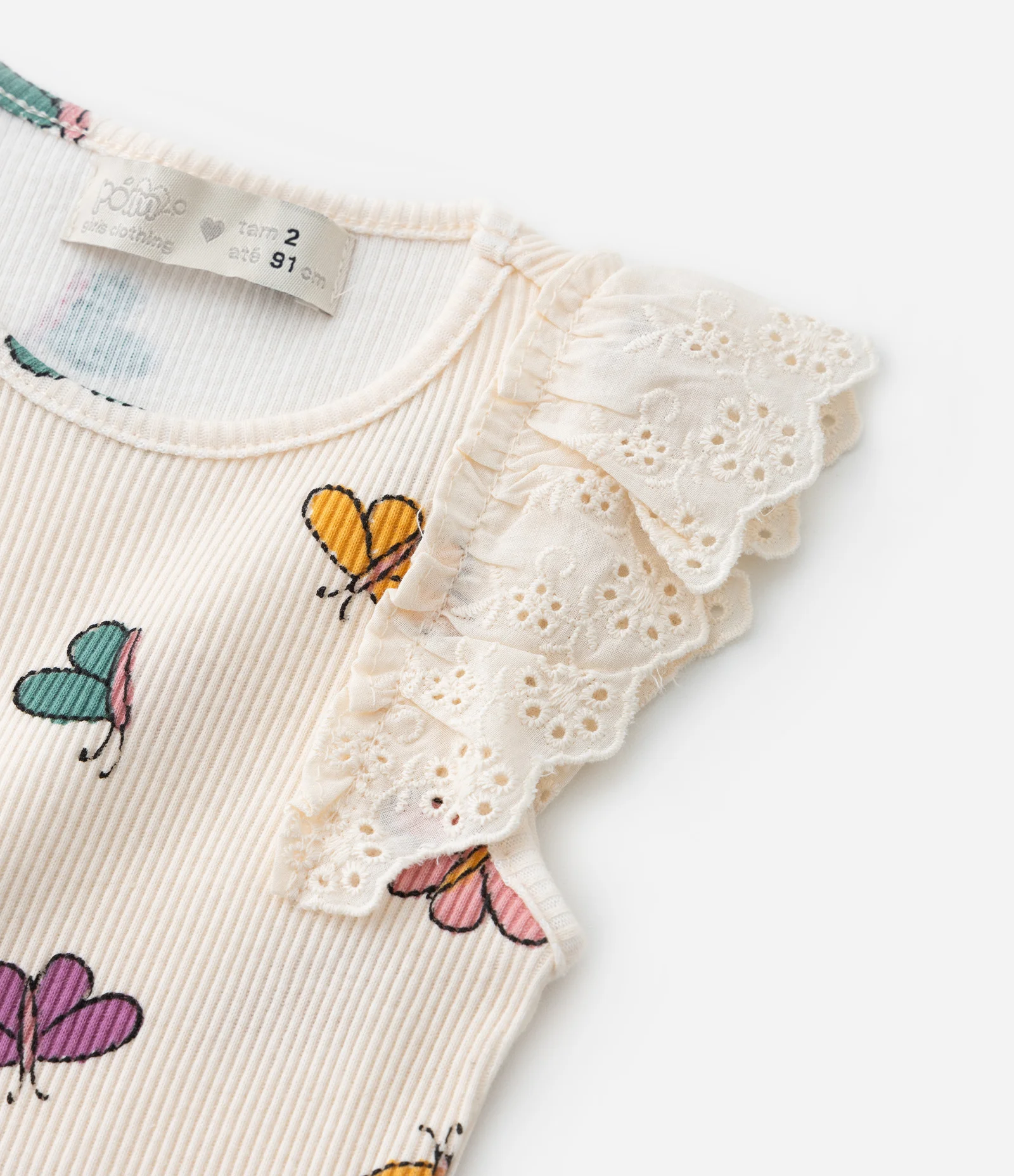 Regata Infantil com Broderie nos Ombros e Estampada de Borboletas - Tam 1 a 5 anos Off White 4