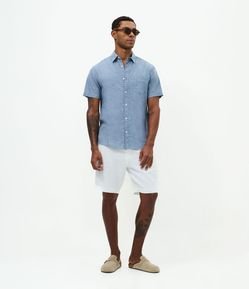 Camisa Comfort Básica em Linho com Bolso Frontal