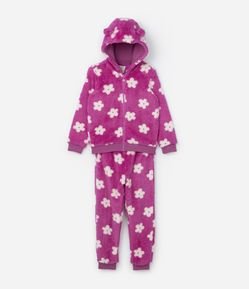Conjunto Infantil em Fleece com Estampa Floral - Tam 1 a 5 Anos