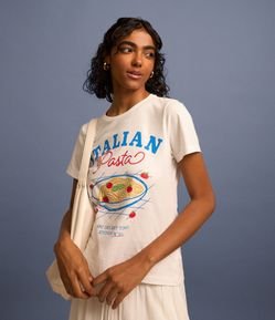 Blusa Baby Look em Algodão com Estampa Italian Pasta