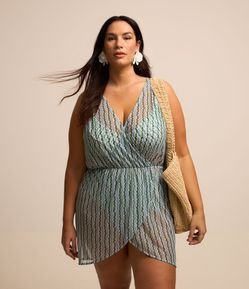 Saída de Praia Vestido em Tule Estampado Curve & Plus Size