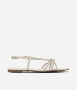 Sandália Rasteira em PU com Bico Folha e Tiras Finas de Strass