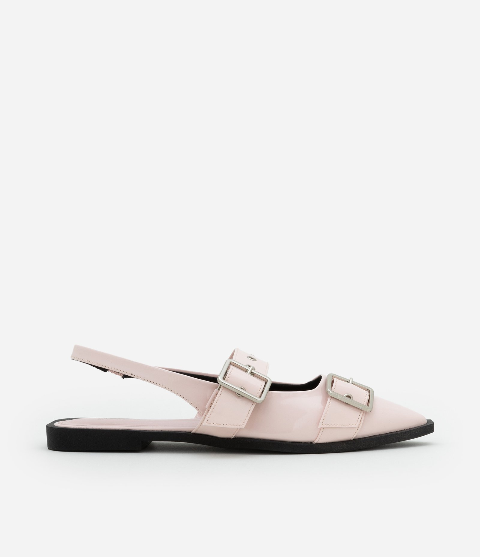 Sapatilha Slingback com Bico Fino e Fivelas Rosa 1