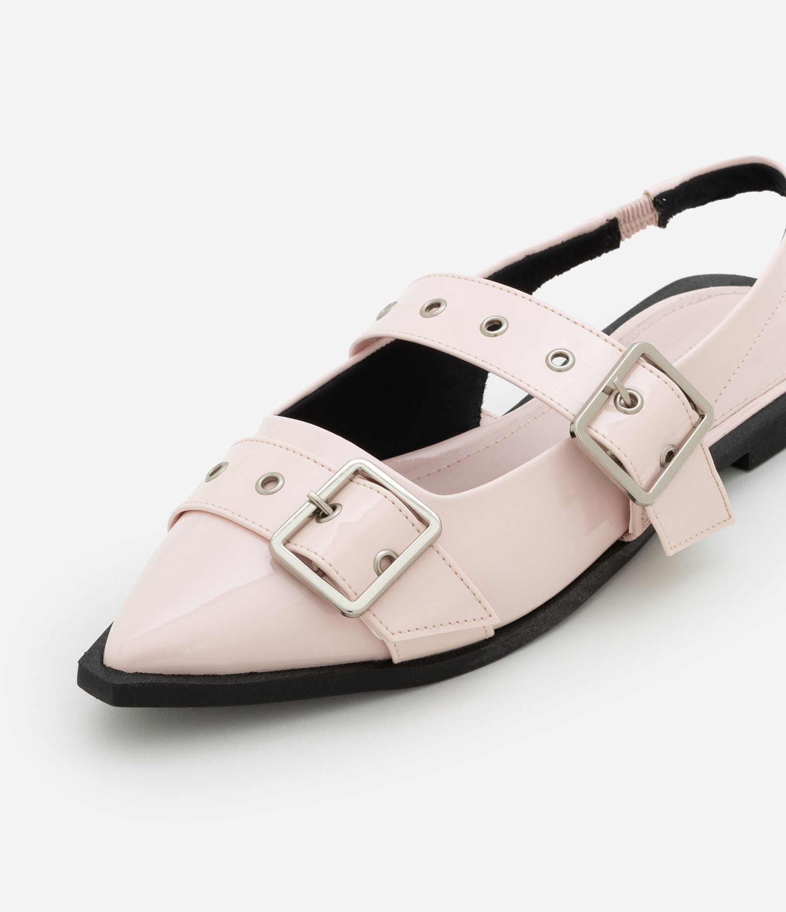 Sapatilha Slingback com Bico Fino e Fivelas Rosa 5
