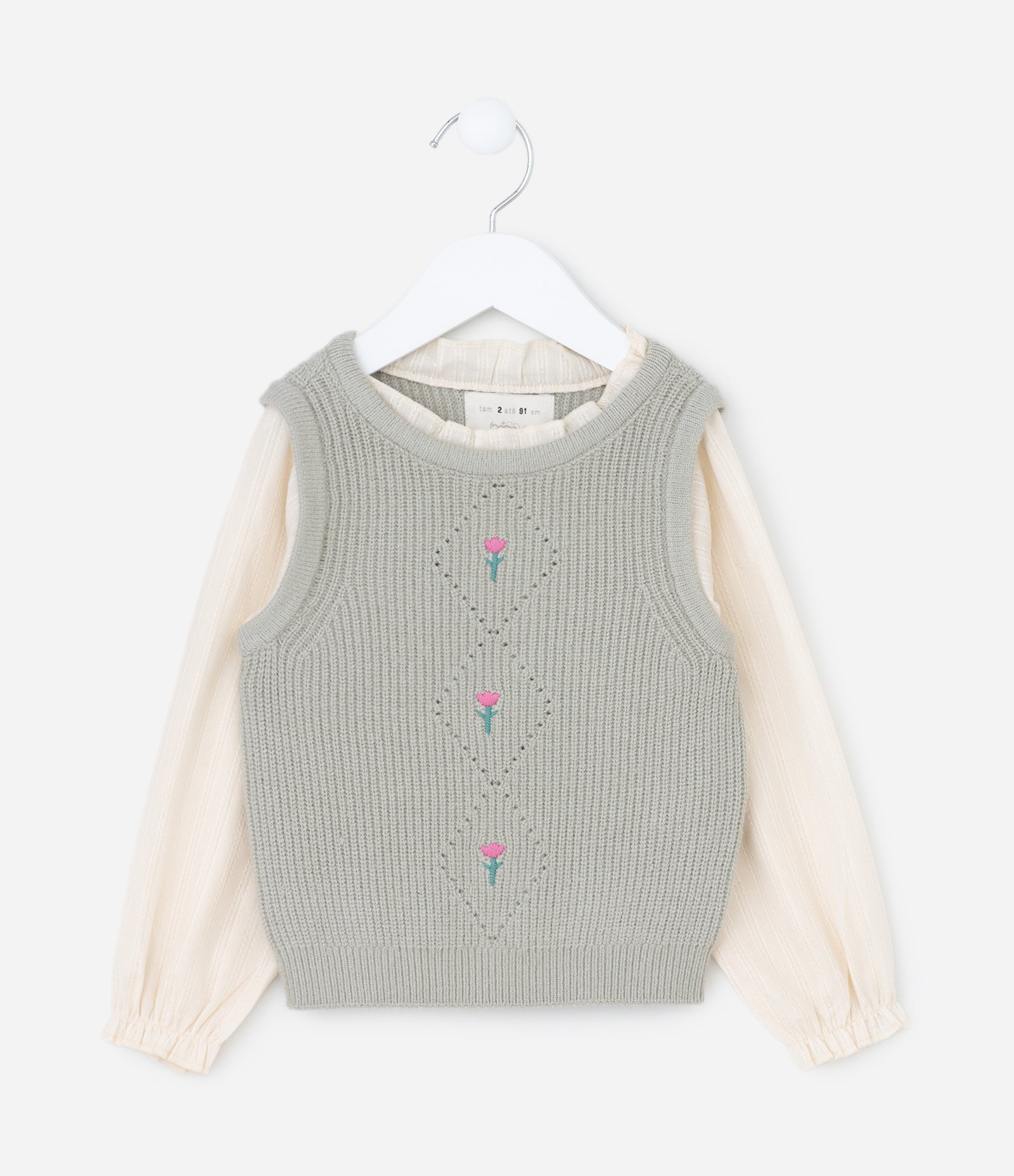 Colete Infantil com Bordado e Detalhe de Mangas - Tam 1 a 5 Anos Cinza 1