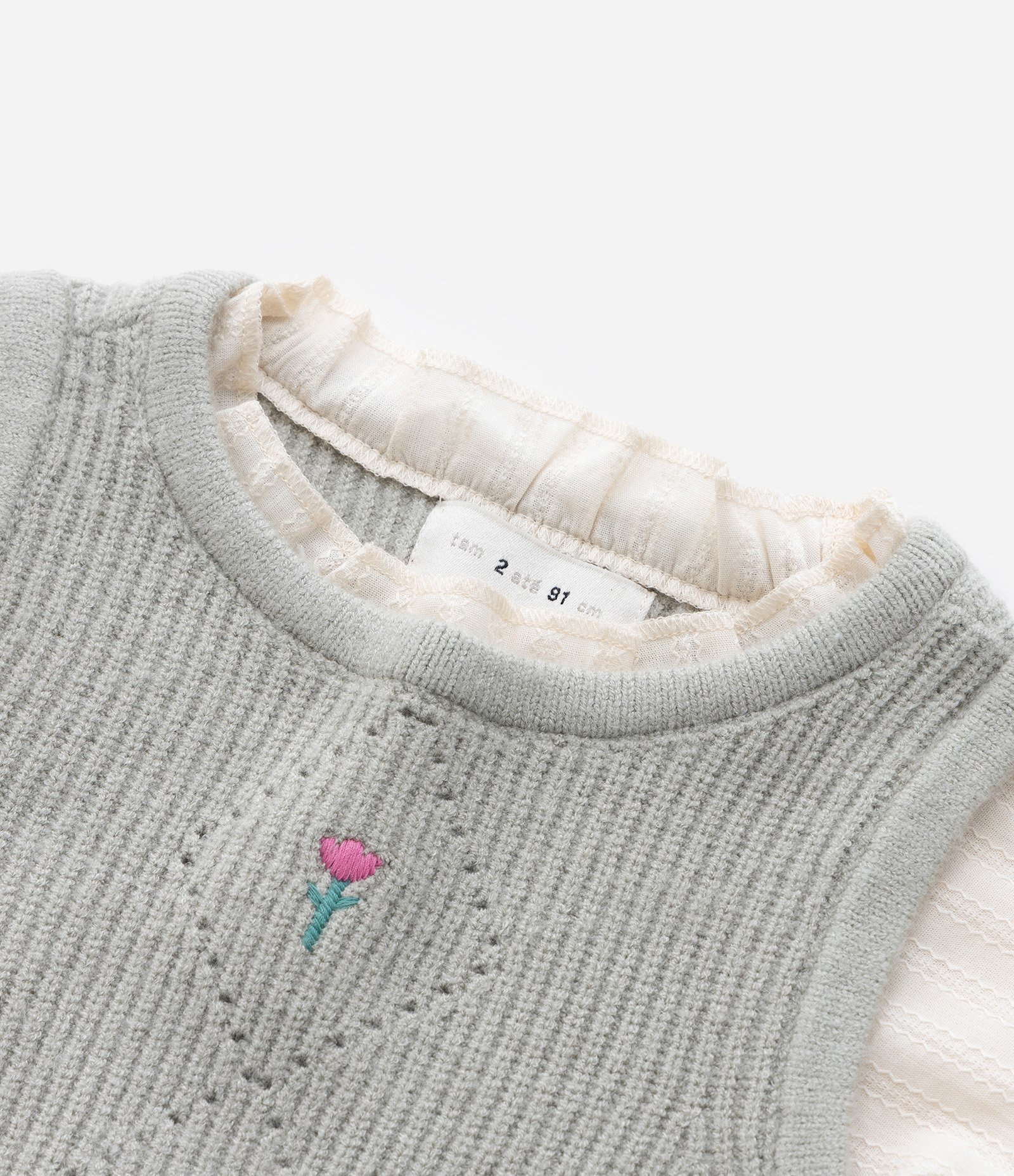 Colete Infantil com Bordado e Detalhe de Mangas - Tam 1 a 5 Anos Cinza 4