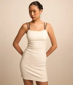 Vestido Curto em Ribana com Alcinha Dupla e Brilhosa