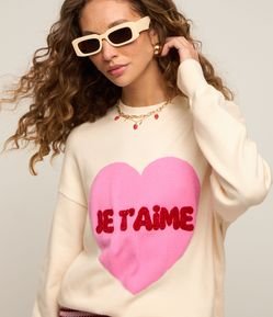 Suéter em Tricô com Coração e Lettering Je T'Aime