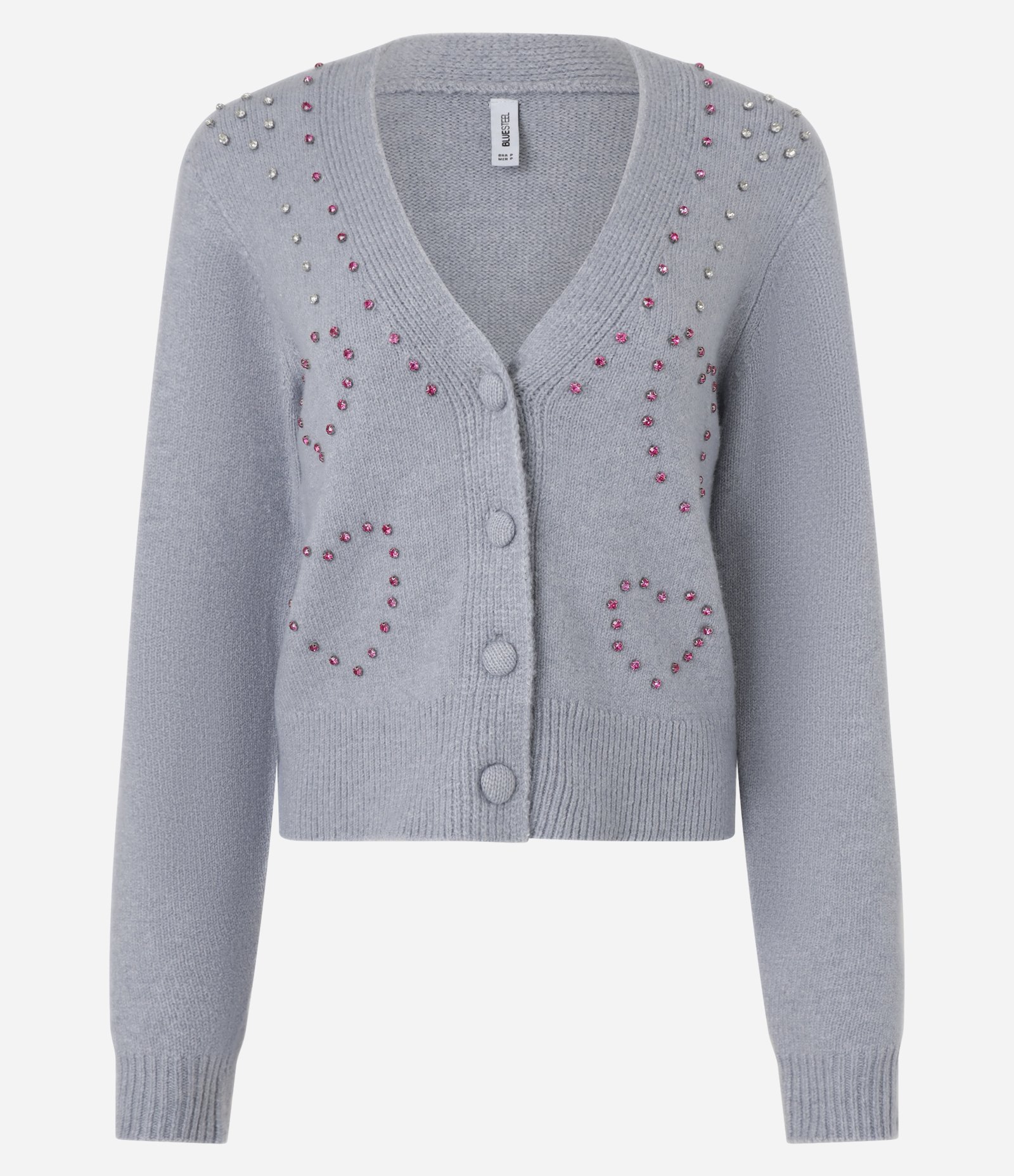Cardigan Curto em Tricô com Pedrinhas Bordadas Cinza 4