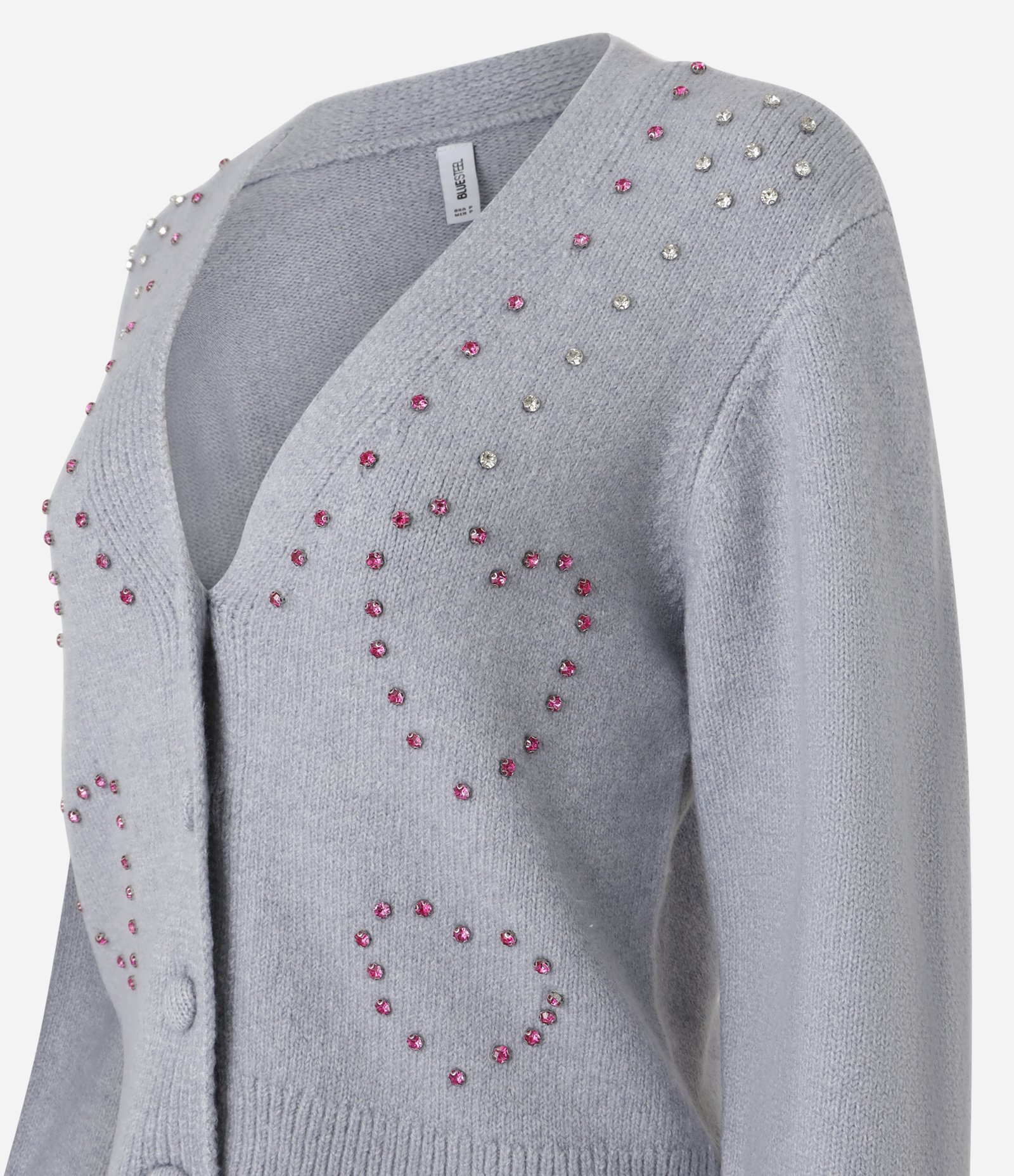 Cardigan Curto em Tricô com Pedrinhas Bordadas Cinza 5