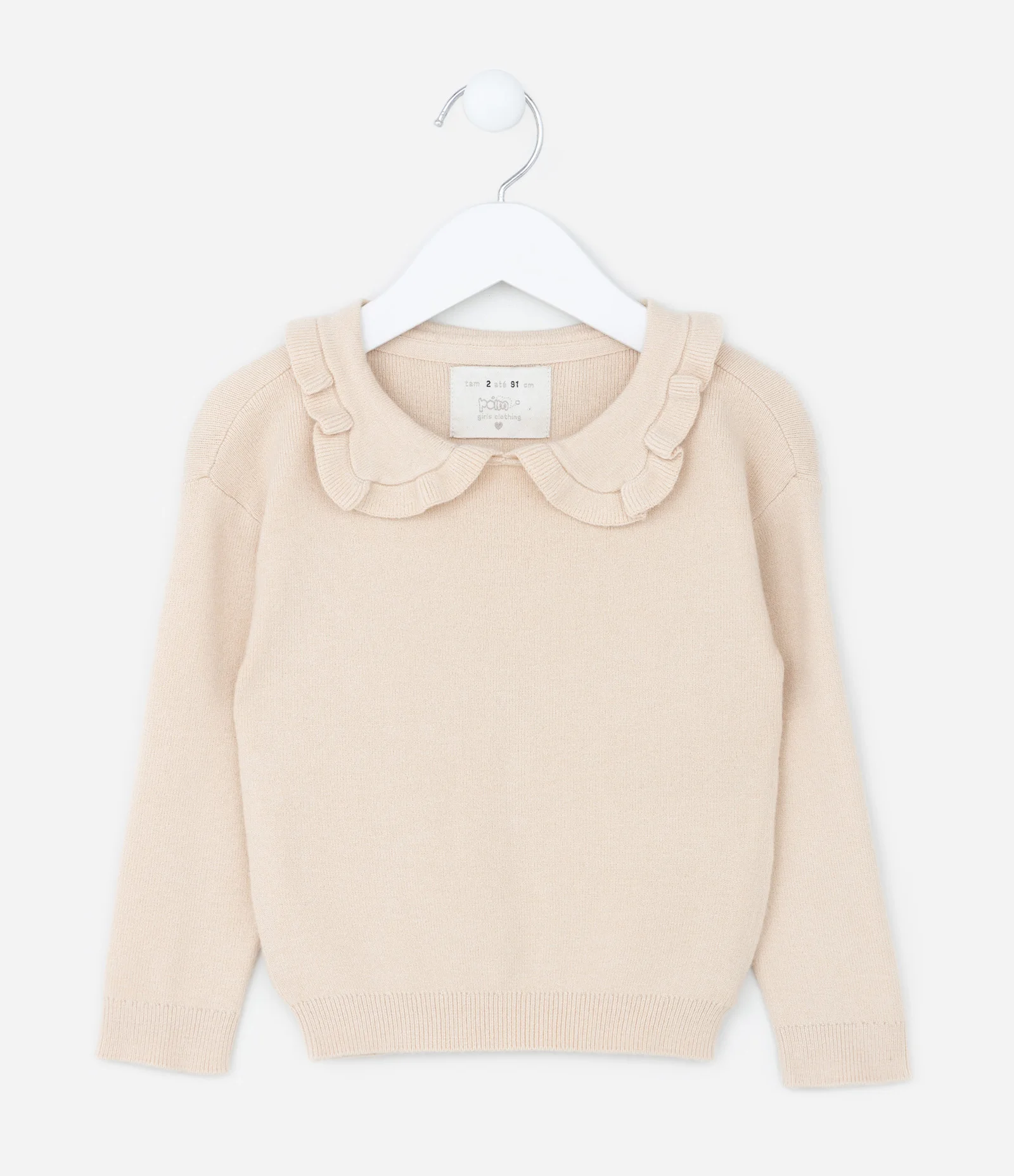 Suéter Infantil em Tricô com Babadinho na Gola - Tam 1 a 5 Anos Bege 1