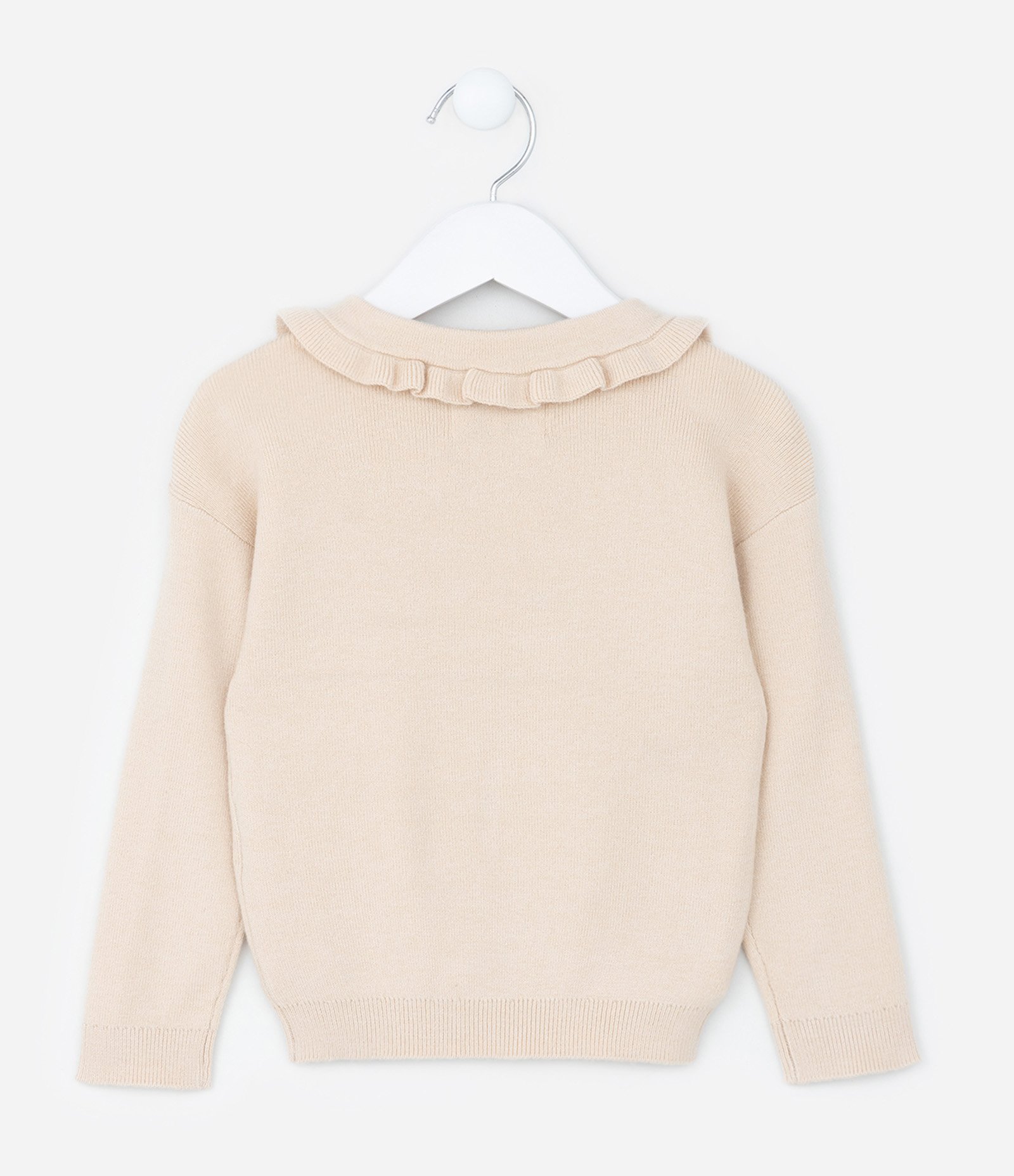 Suéter Infantil em Tricô com Babadinho na Gola - Tam 1 a 5 Anos Bege 2