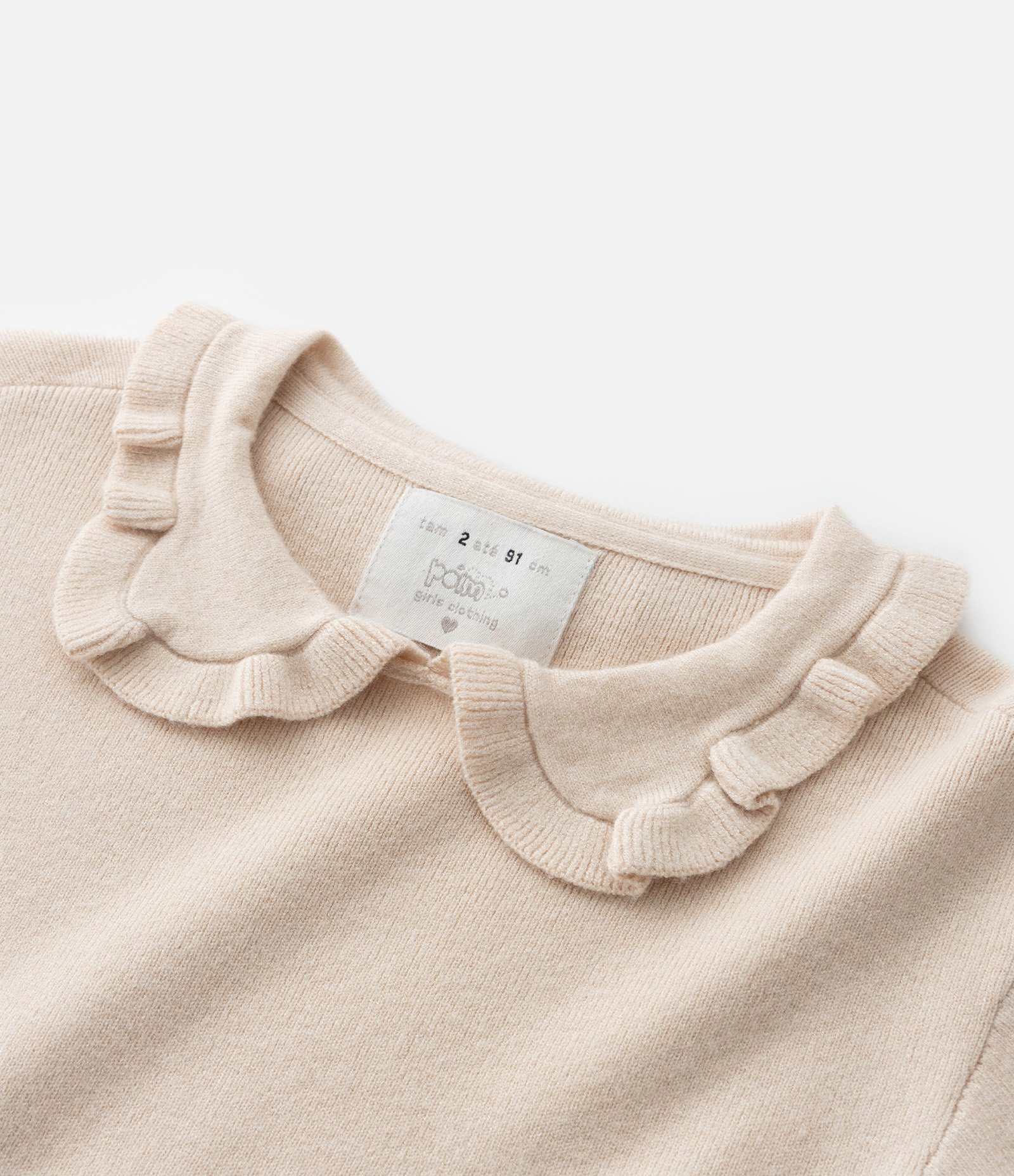 Suéter Infantil em Tricô com Babadinho na Gola - Tam 1 a 5 Anos Bege 5