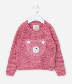 Suéter Infantil em Chenille com Bordado Ursinho - Tam 1 a 5 Anos