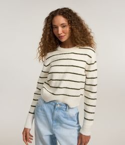 Blusa em Tricô Listrado com Pelinhos
