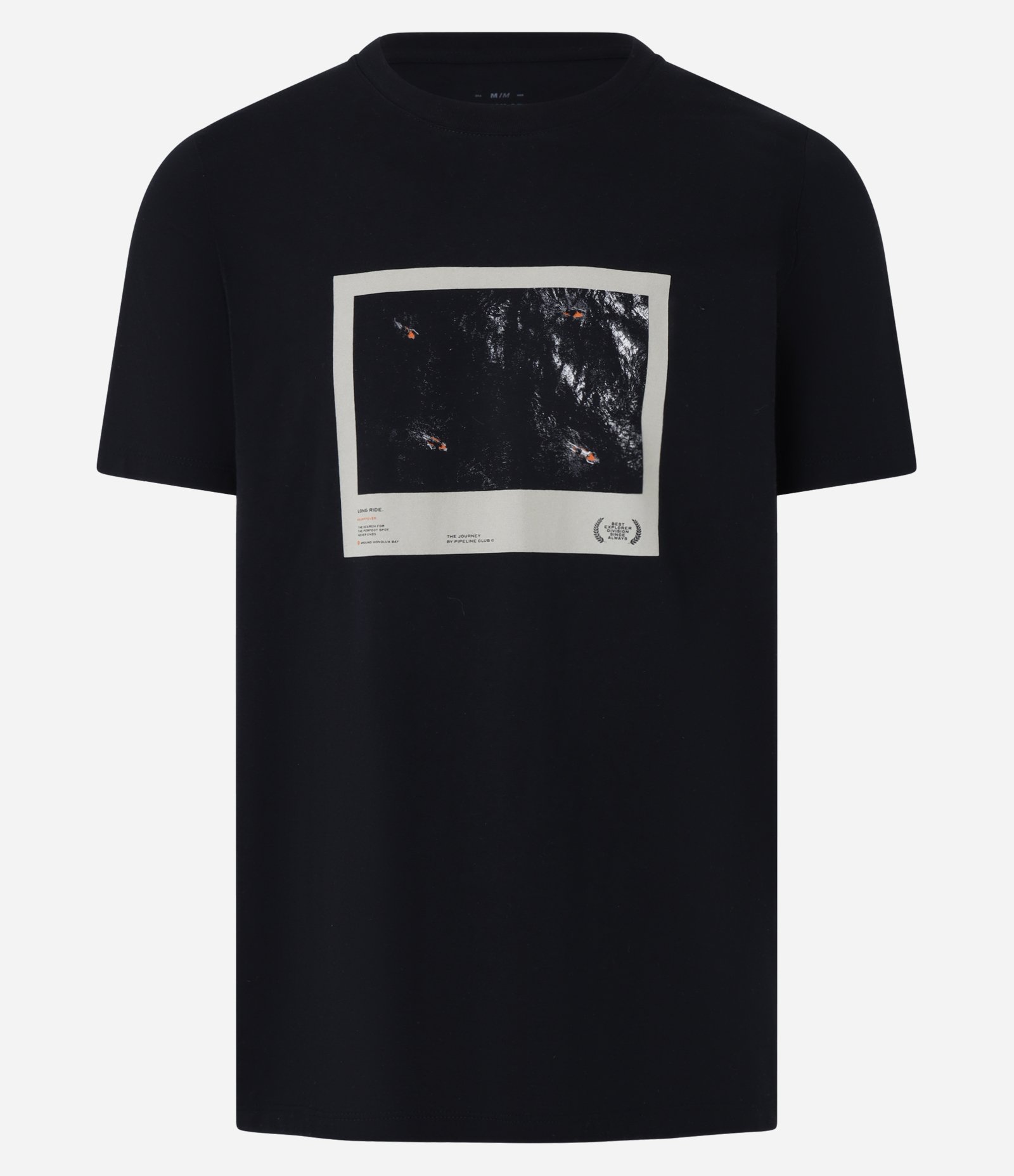 Camiseta Regular em Algodão Estampa Photoprint Mar Preto 1